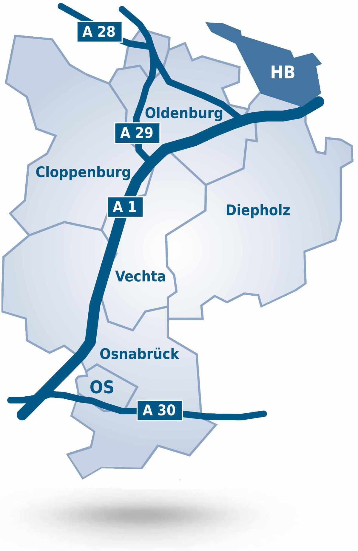 Karte Hansalinie Karte der Wachstumsregion Hansalinie mit Verlauf der Autobahnen